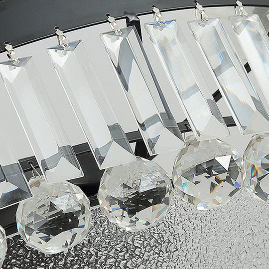 Simple Tri-Sided Crystal Rod Pendant Chandelier - 18/23.5 Wide Dome 6/9 Lights Black Ceiling Mount