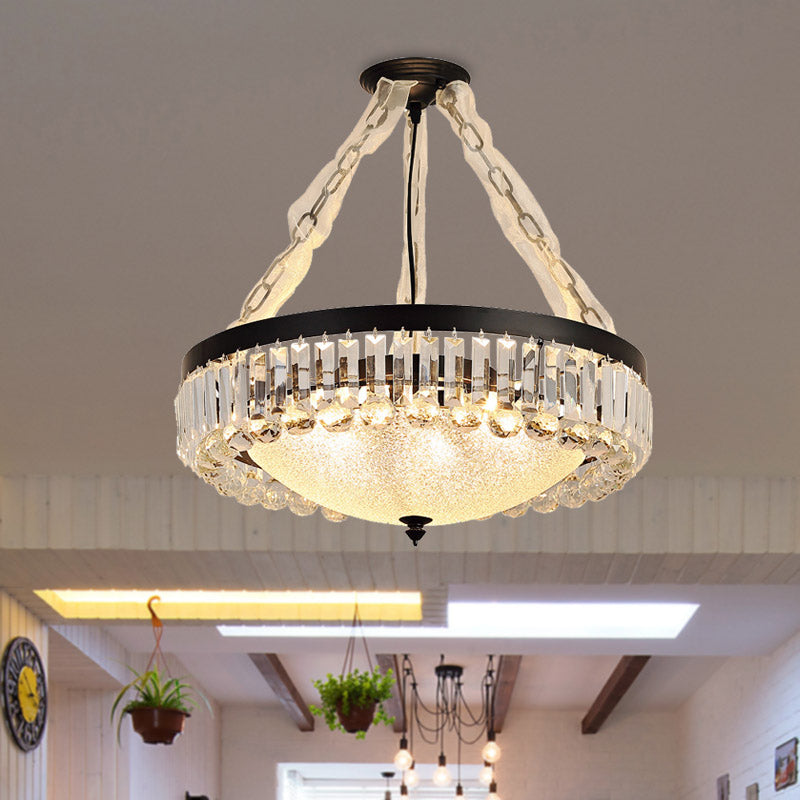 Simple Tri-Sided Crystal Rod Pendant Chandelier - 18/23.5 Wide Dome 6/9 Lights Black Ceiling Mount /