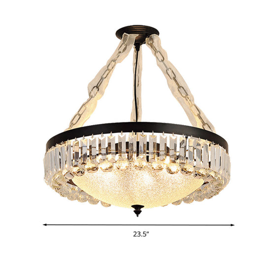 Simple Tri-Sided Crystal Rod Pendant Chandelier - 18/23.5 Wide Dome 6/9 Lights Black Ceiling Mount