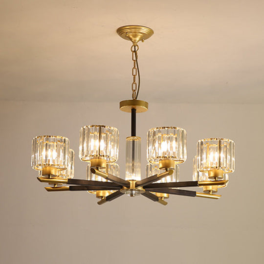 8-Light Simple Style Black And Gold Bedroom Chandelier With Crystal Rod Shade