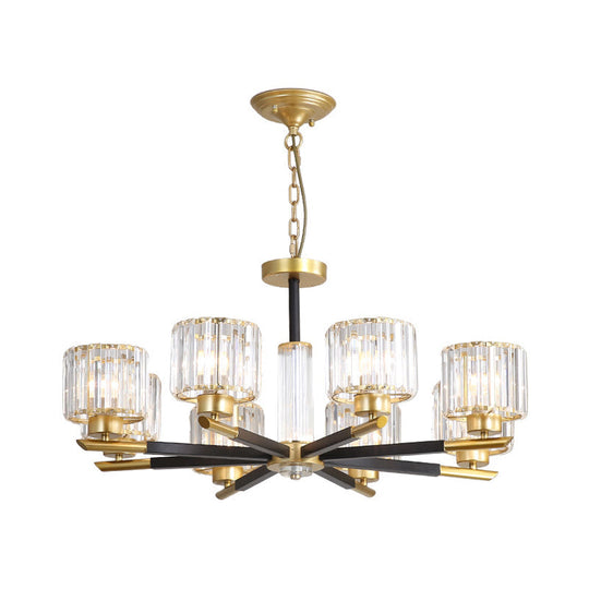 8-Light Simple Style Black And Gold Bedroom Chandelier With Crystal Rod Shade