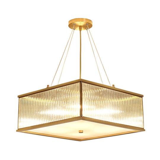 Clear Crystal Suspension Lamp: Modern 4-Light Brass Chandelier