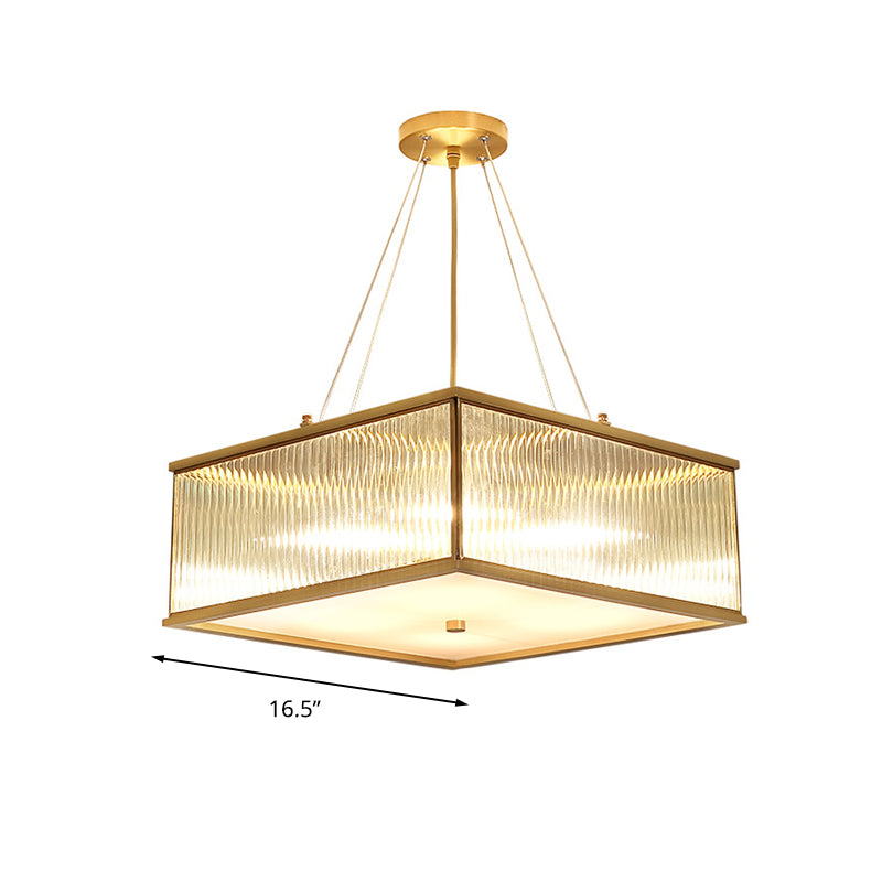 Clear Crystal Suspension Lamp: Modern 4-Light Brass Chandelier