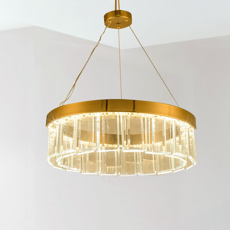 Postmodern Brass Led Crystal Panel Chandelier: Stylish Round Suspension Light Fixture