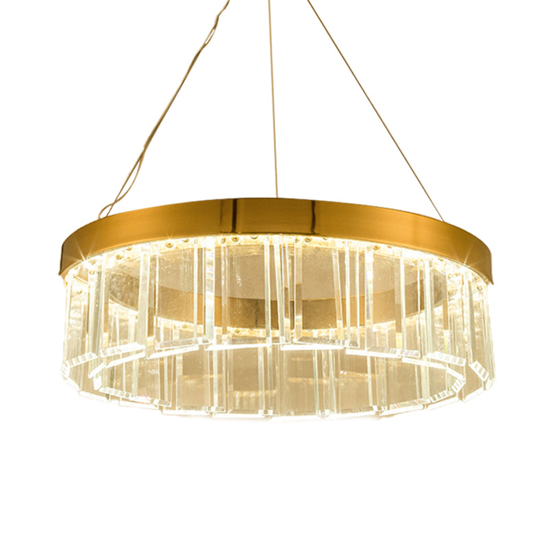 Postmodern Brass Led Crystal Panel Chandelier: Stylish Round Suspension Light Fixture