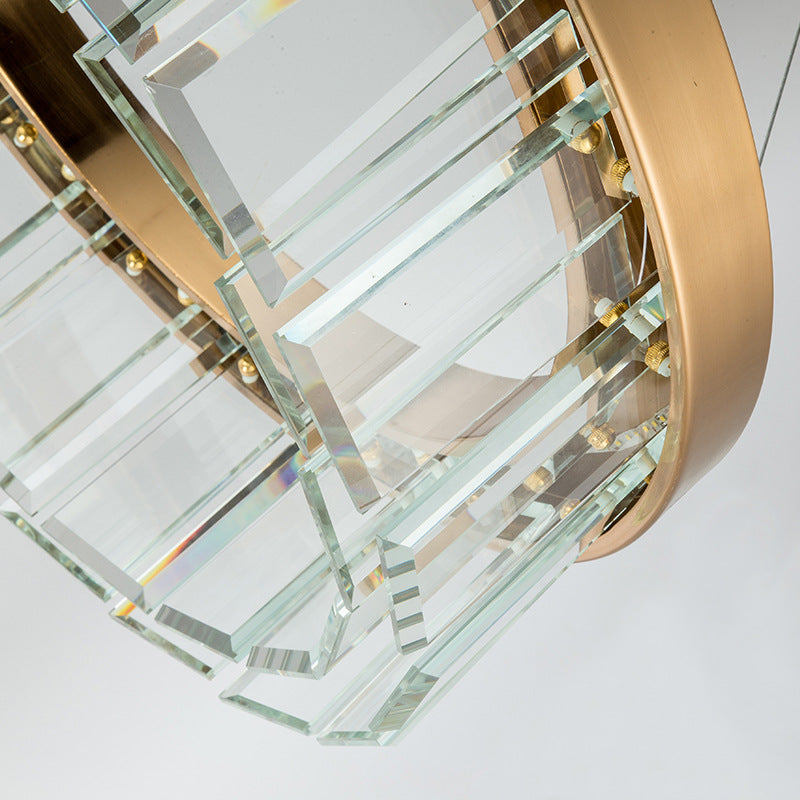 Postmodern Brass Led Crystal Panel Chandelier: Stylish Round Suspension Light Fixture