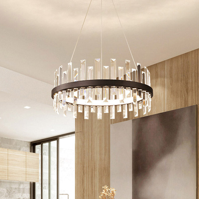 Modern Crystal Chandelier - Circular Pendant Ceiling Light Warm Led 23.5/31.5 Wide