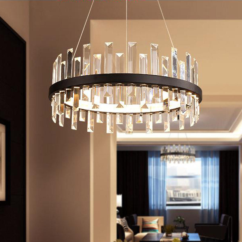 Modern Crystal Chandelier - Circular Pendant Ceiling Light Warm Led 23.5/31.5 Wide Black / 23.5