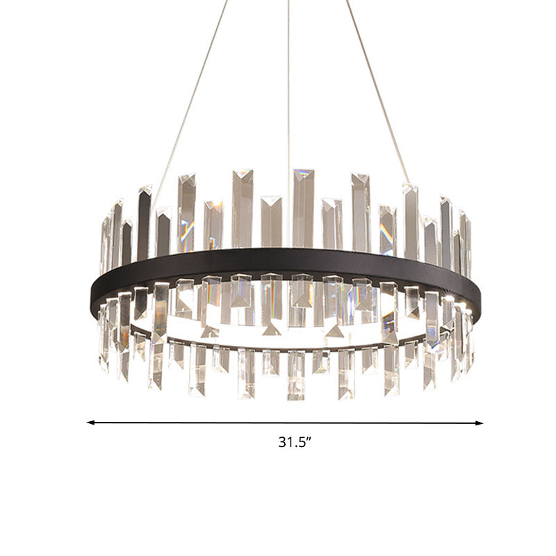 Modern Crystal Chandelier - Circular Pendant Ceiling Light Warm Led 23.5/31.5 Wide