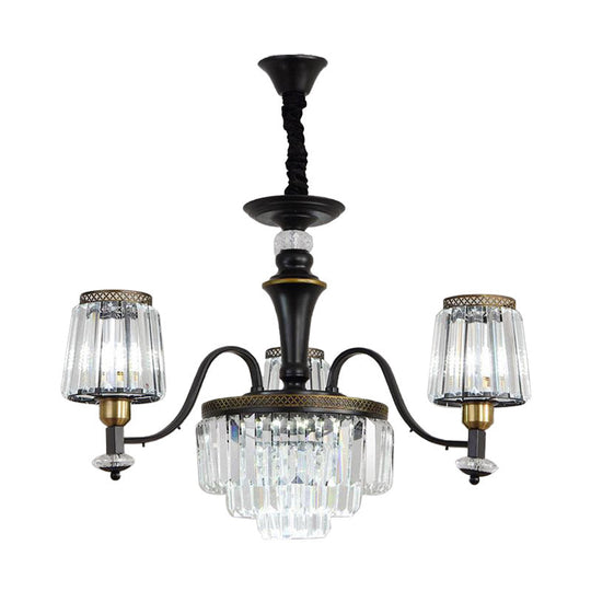 Modern Black Sputnik Chandelier - Crystal Rod Hanging Light Fixture 8/10/12 Lights Wide Design