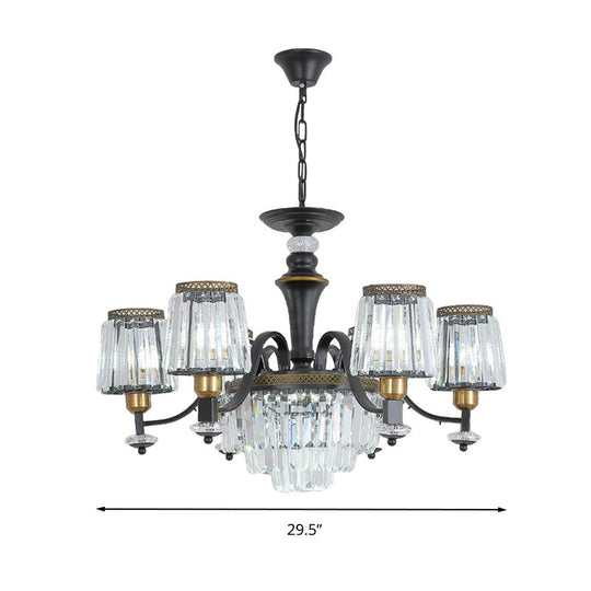 Modern Black Sputnik Chandelier - Crystal Rod Hanging Light Fixture 8/10/12 Lights Wide Design