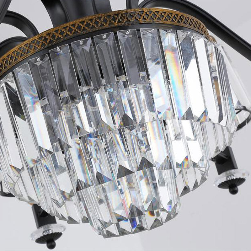 Modern Black Sputnik Chandelier - Crystal Rod Hanging Light Fixture 8/10/12 Lights Wide Design