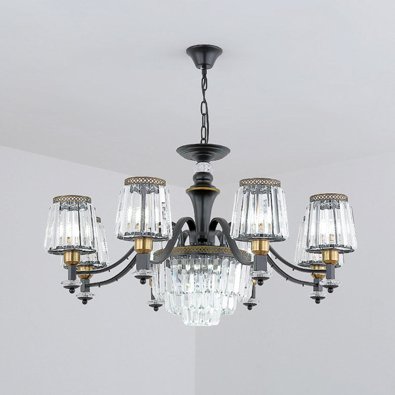 Modern Black Sputnik Chandelier - Crystal Rod Hanging Light Fixture 8/10/12 Lights Wide Design