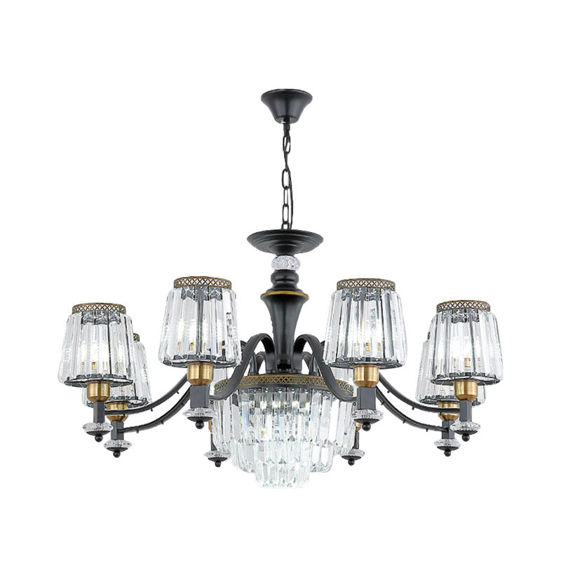 Modern Black Sputnik Chandelier - Crystal Rod Hanging Light Fixture 8/10/12 Lights Wide Design