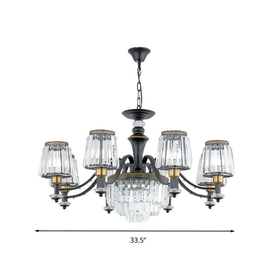 Modern Black Sputnik Chandelier - Crystal Rod Hanging Light Fixture 8/10/12 Lights Wide Design