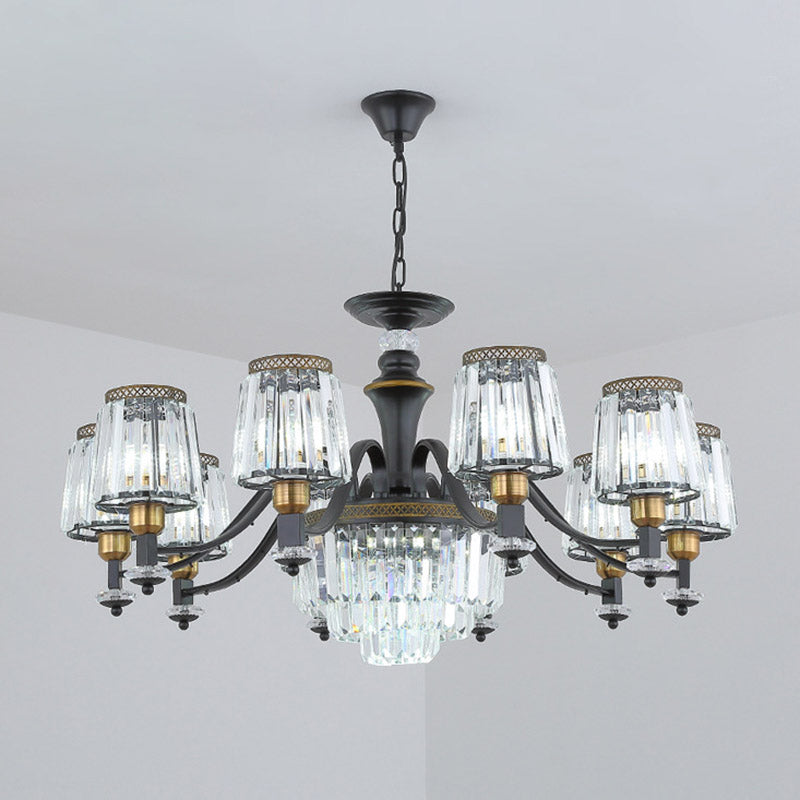 Modern Black Sputnik Chandelier - Crystal Rod Hanging Light Fixture 8/10/12 Lights Wide Design