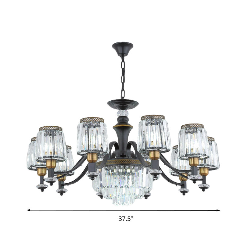 Modern Black Sputnik Chandelier - Crystal Rod Hanging Light Fixture 8/10/12 Lights Wide Design