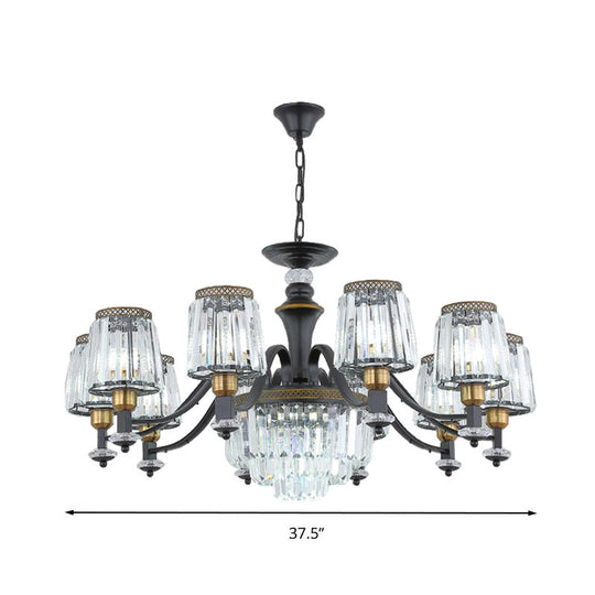 Modern Black Sputnik Chandelier - Crystal Rod Hanging Light Fixture 8/10/12 Lights Wide Design