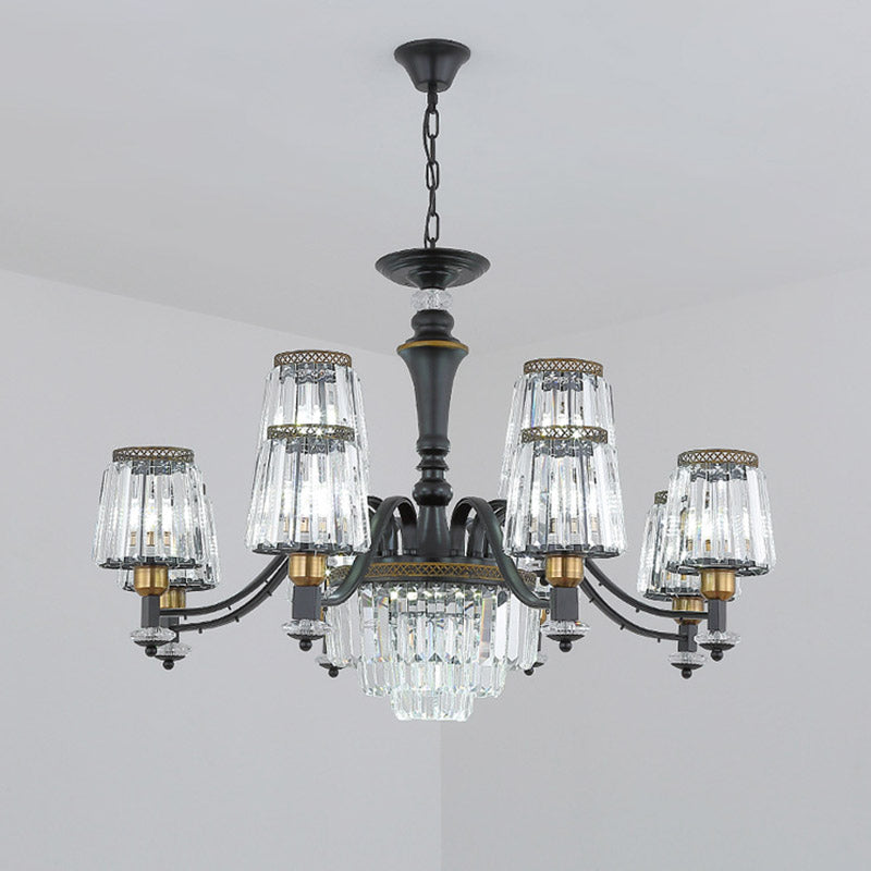 Modern Black Sputnik Chandelier - Crystal Rod Hanging Light Fixture 8/10/12 Lights Wide Design