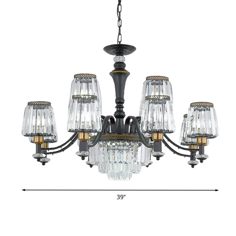 Modern Black Sputnik Chandelier - Crystal Rod Hanging Light Fixture 8/10/12 Lights Wide Design