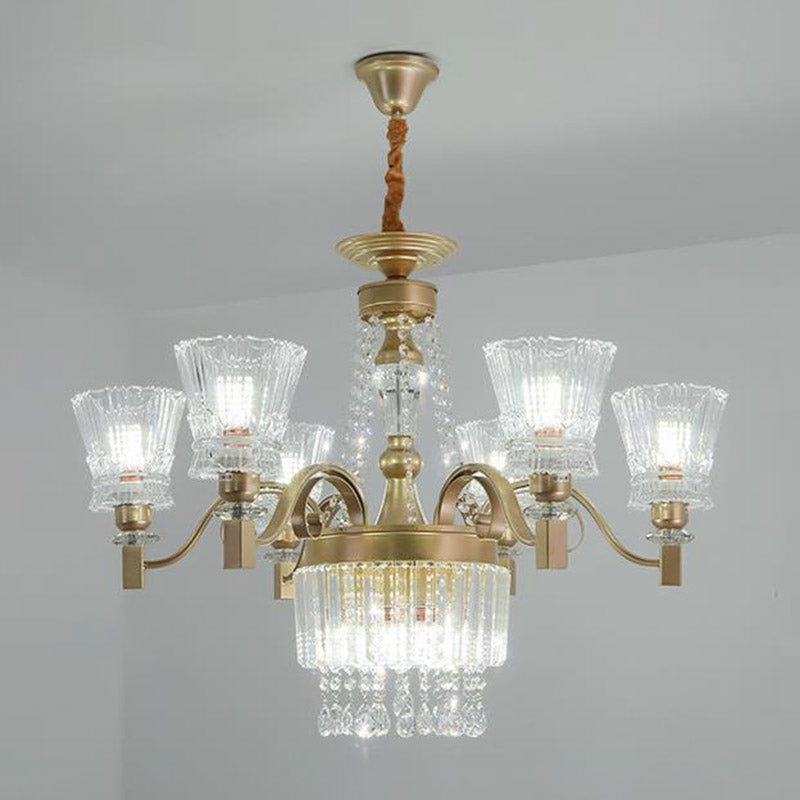 Sputnik Crystal Chandelier - Contemporary Ceiling Light With 11/13/15 Satin Brass Heads 37.5/40.5/41