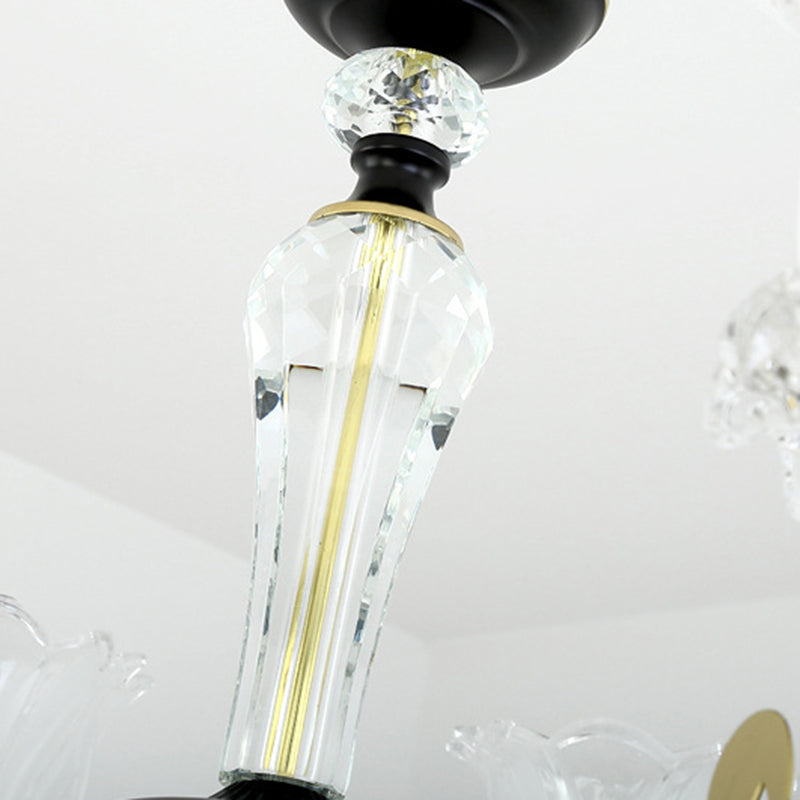 Contemporary Clear Glass Flower Pendant Light - Black Chandelier With 6/8/10 Heads