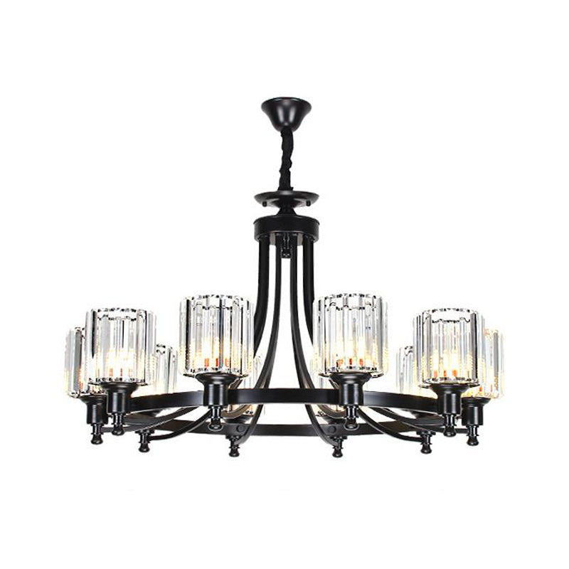 Postmodern Crystal Rod Pendant Light With 10 Black/Brass Heads