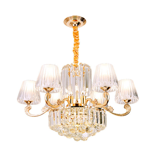 Postmodern Empire Style Suspension Light With Crystal Rods - 6/8/10 Heads Gold Pendant Chandelier