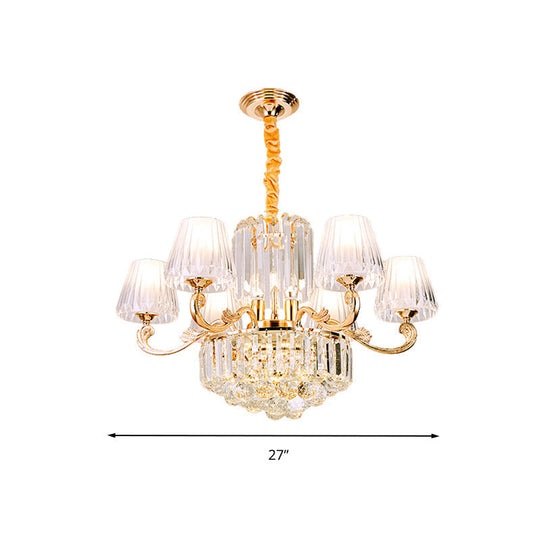 Postmodern Empire Style Suspension Light With Crystal Rods - 6/8/10 Heads Gold Pendant Chandelier