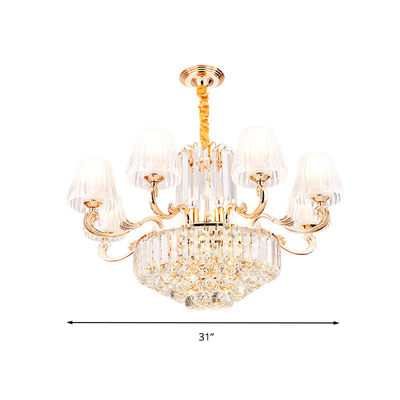 Postmodern Empire Style Suspension Light With Crystal Rods - 6/8/10 Heads Gold Pendant Chandelier