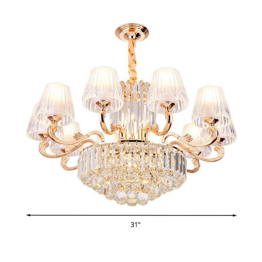 Postmodern Empire Style Suspension Light With Crystal Rods - 6/8/10 Heads Gold Pendant Chandelier