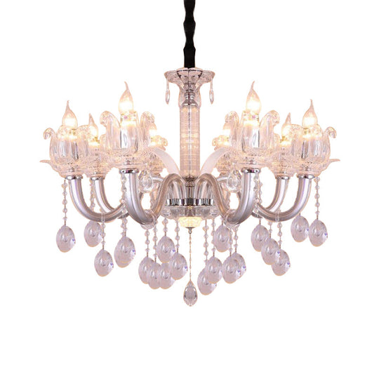 Contemporary Crystal Drop Candelabra Pendant Chandelier - Silver 6/8 Heads 23.5/31.5 Wide