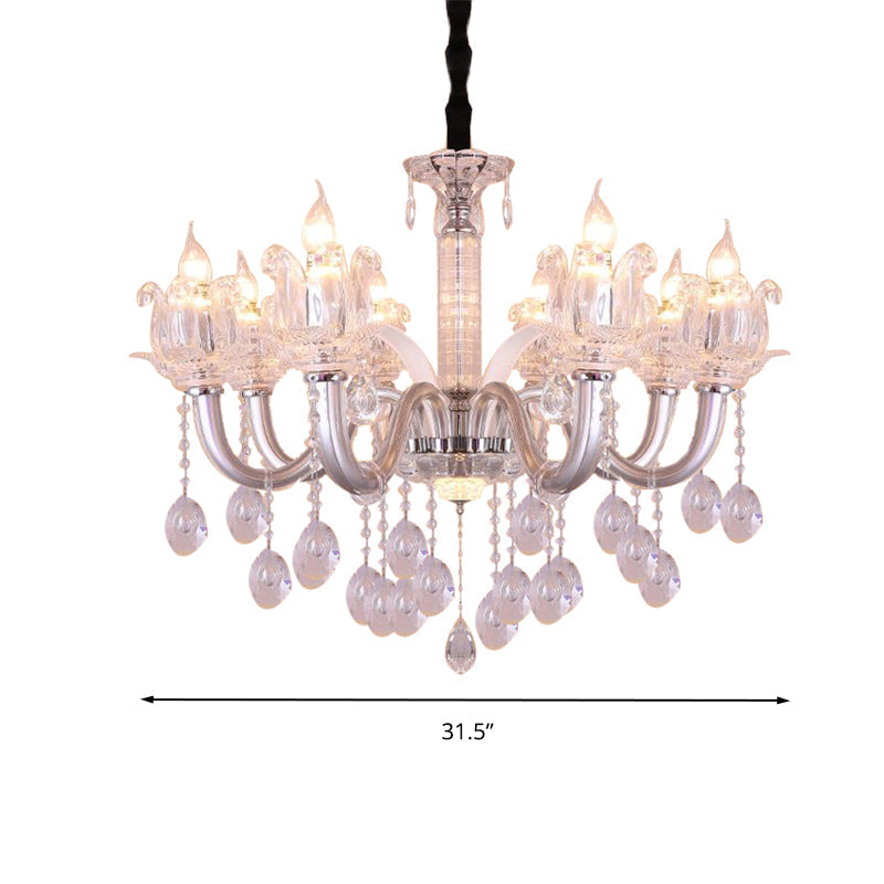 Contemporary Crystal Drop Candelabra Pendant Chandelier - Silver 6/8 Heads 23.5/31.5 Wide