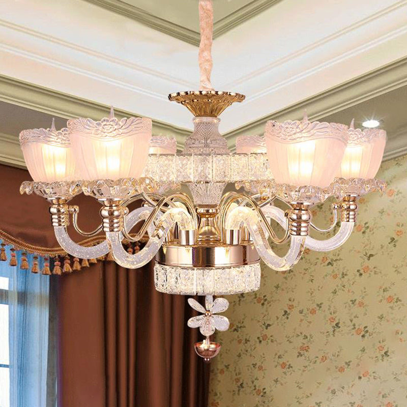 Plafonnier moderne en cristal transparent – ​​Lustre en forme de bol en or rose avec 6 têtes