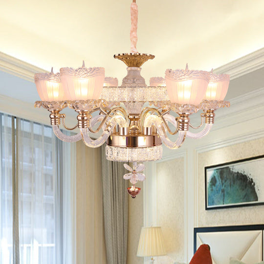 Plafonnier moderne en cristal transparent – ​​Lustre en forme de bol en or rose avec 6 têtes