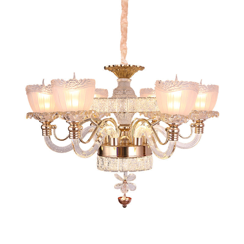 Plafonnier moderne en cristal transparent – ​​Lustre en forme de bol en or rose avec 6 têtes