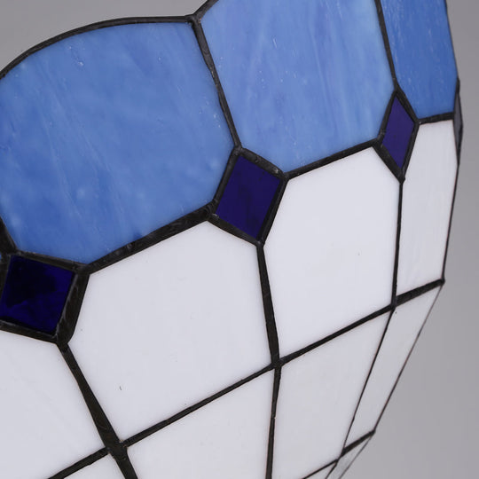 Blue Stained Glass Ceiling Light - 12/16 Wide Bowl Semi Flush Mount Mediterranean Style