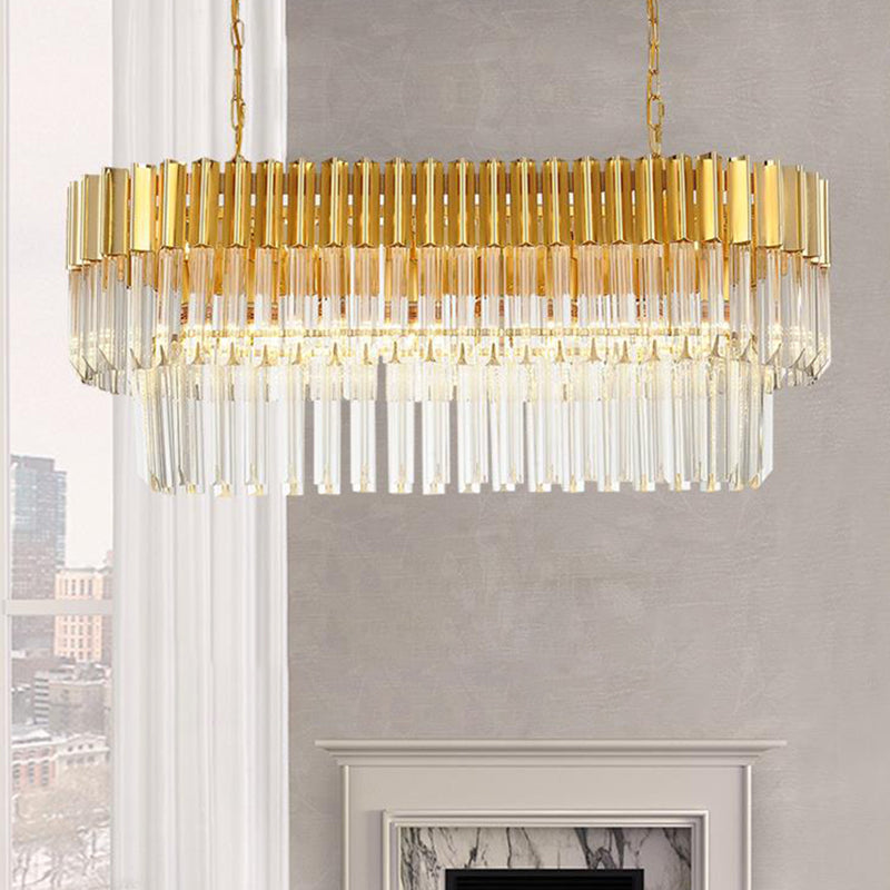 Postmodern Brass Island Light Fixture - 8 Heads Crystal Rod Hanging Design