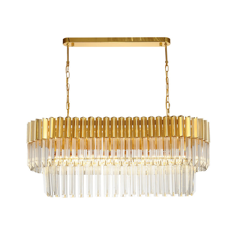 Postmodern Brass Island Light Fixture - 8 Heads Crystal Rod Hanging Design