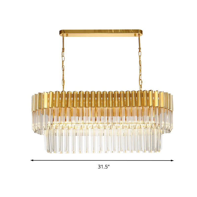 Postmodern Brass Island Light Fixture - 8 Heads Crystal Rod Hanging Design