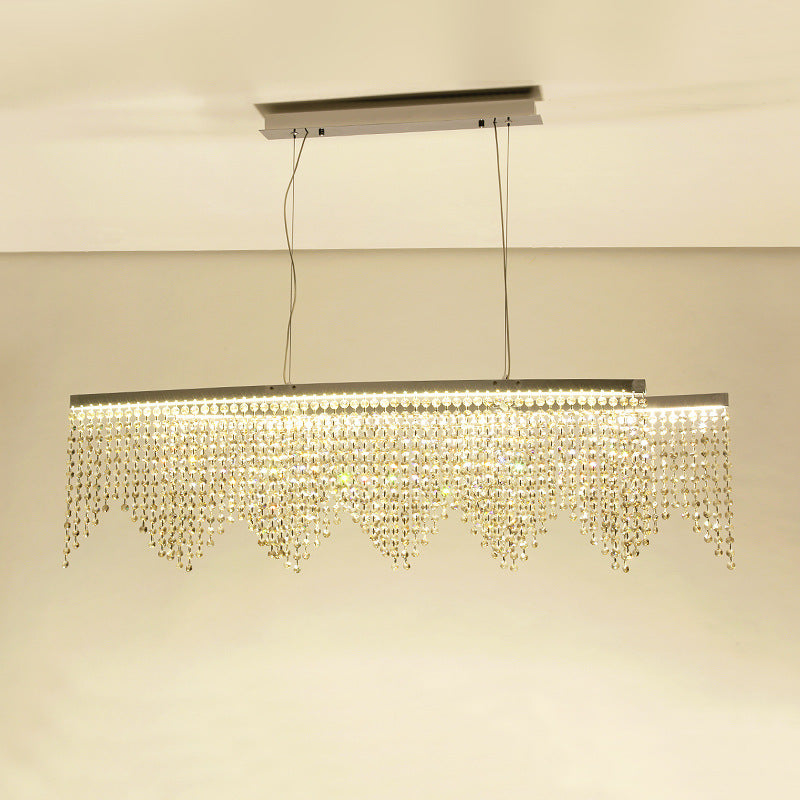 Silver Led Crystal Island Pendant - Sleek And Contemporary Ceiling Suspension Lamp