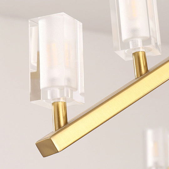 Postmodern Brass Linear Pendant Light With Crystal Accents - 12 Heads Rectangle Design