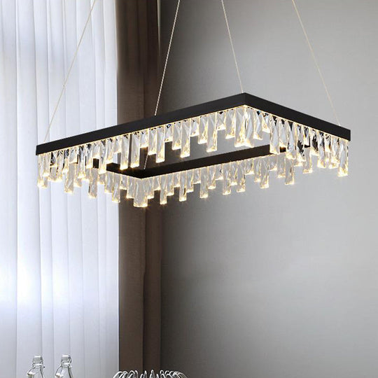 Lustre LED moderne en cristal noir - Suspension rectangulaire de 16"/23,5" de largeur