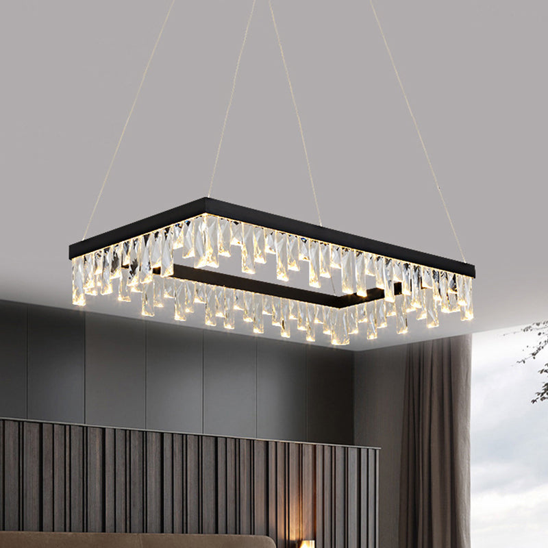 Lustre LED moderne en cristal noir - Suspension rectangulaire de 16"/23,5" de largeur