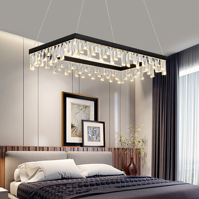 Modern Crystal Block Rectangle Hanging Light - Led Black Chandelier (16/23.5 Wide)