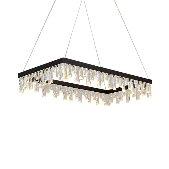 Lustre LED moderne en cristal noir - Suspension rectangulaire de 16"/23,5" de largeur