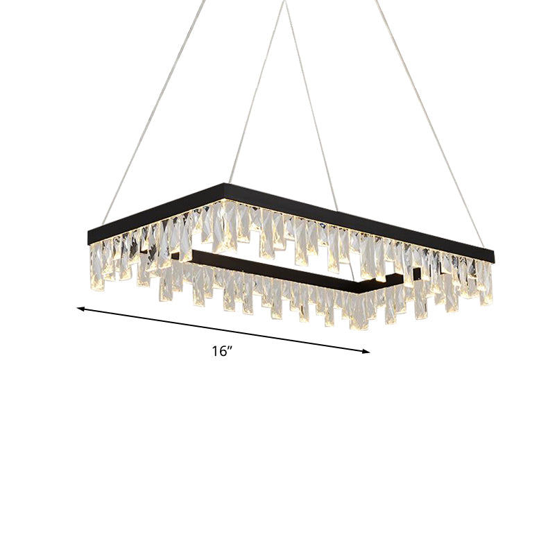 Lustre LED moderne en cristal noir - Suspension rectangulaire de 16"/23,5" de largeur