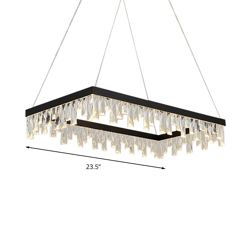 Lustre LED moderne en cristal noir - Suspension rectangulaire de 16"/23,5" de largeur