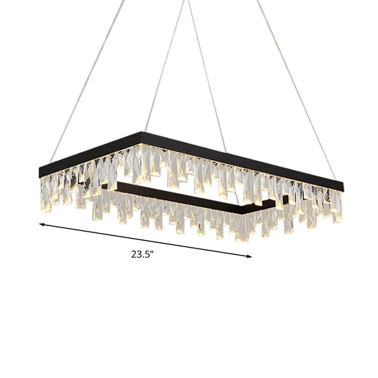 Lustre LED moderne en cristal noir - Suspension rectangulaire de 16"/23,5" de largeur