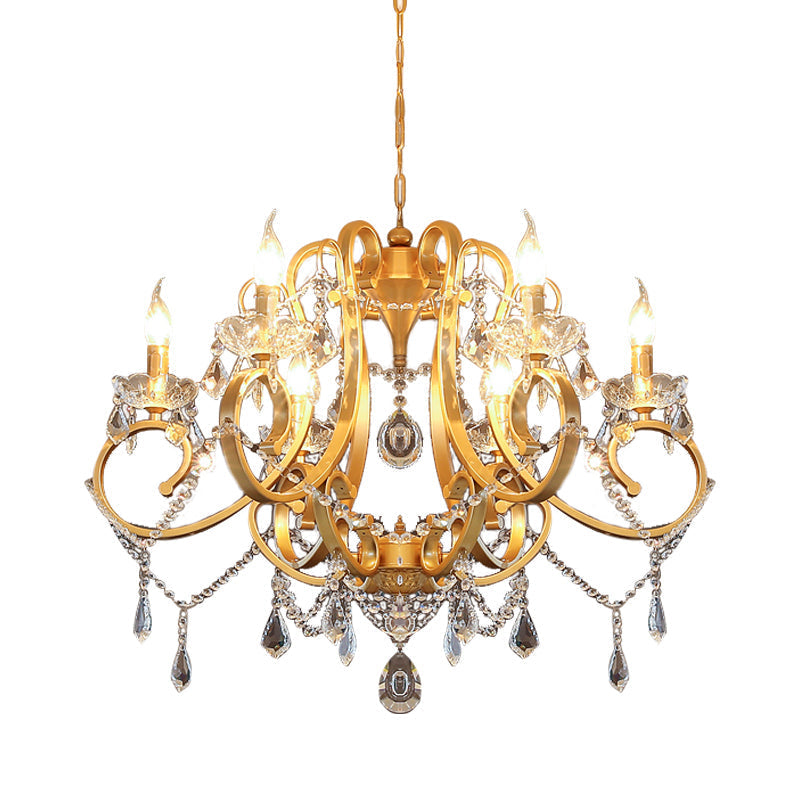 Brass Crystal Drop Chandelier Lamp - Postmodern Pendant Light For Candle Dining Room 6 Heads